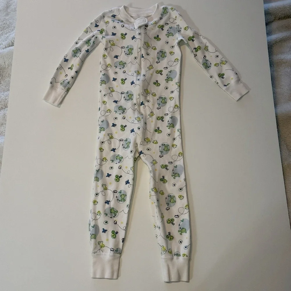 Hanna Andersson Toddler Long Sleeve Sleeper Zip Up Organic Cotton Frogs 90cm/ 3T